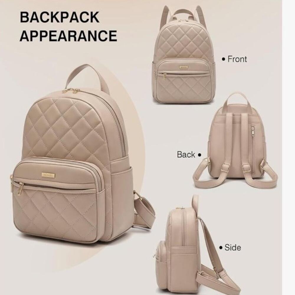 NWT Marvolia Mini Backpack for Women - Vegan Leather Small Fashion Purse Khaki - Picture 11 of 12